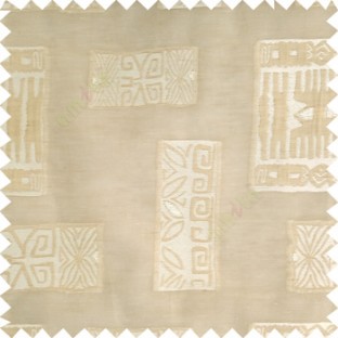 Beige cream color traditional designs decorative blocks stars texture gradients with transparent polyester base fabric sheer curtain
